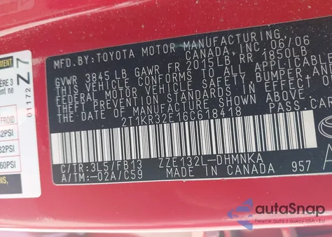 2006 Toyota Corolla Matrix Xr из США, поврежденный, VIN 2T1KR32E16C618418